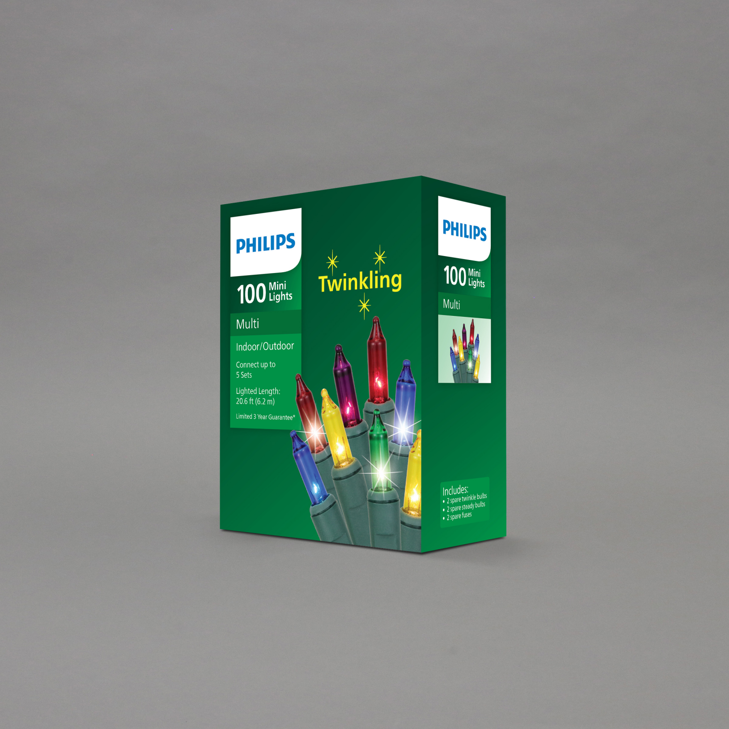 slide 4 of 5, Philips 100Lt Twinkling Incandescent Multi (Red, Green, Purple, Blue, Yellow), 20.6 ft