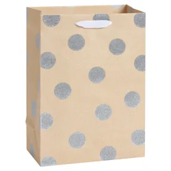 American Greetings Medium Gift Bag, Silver Dots on Kraft,