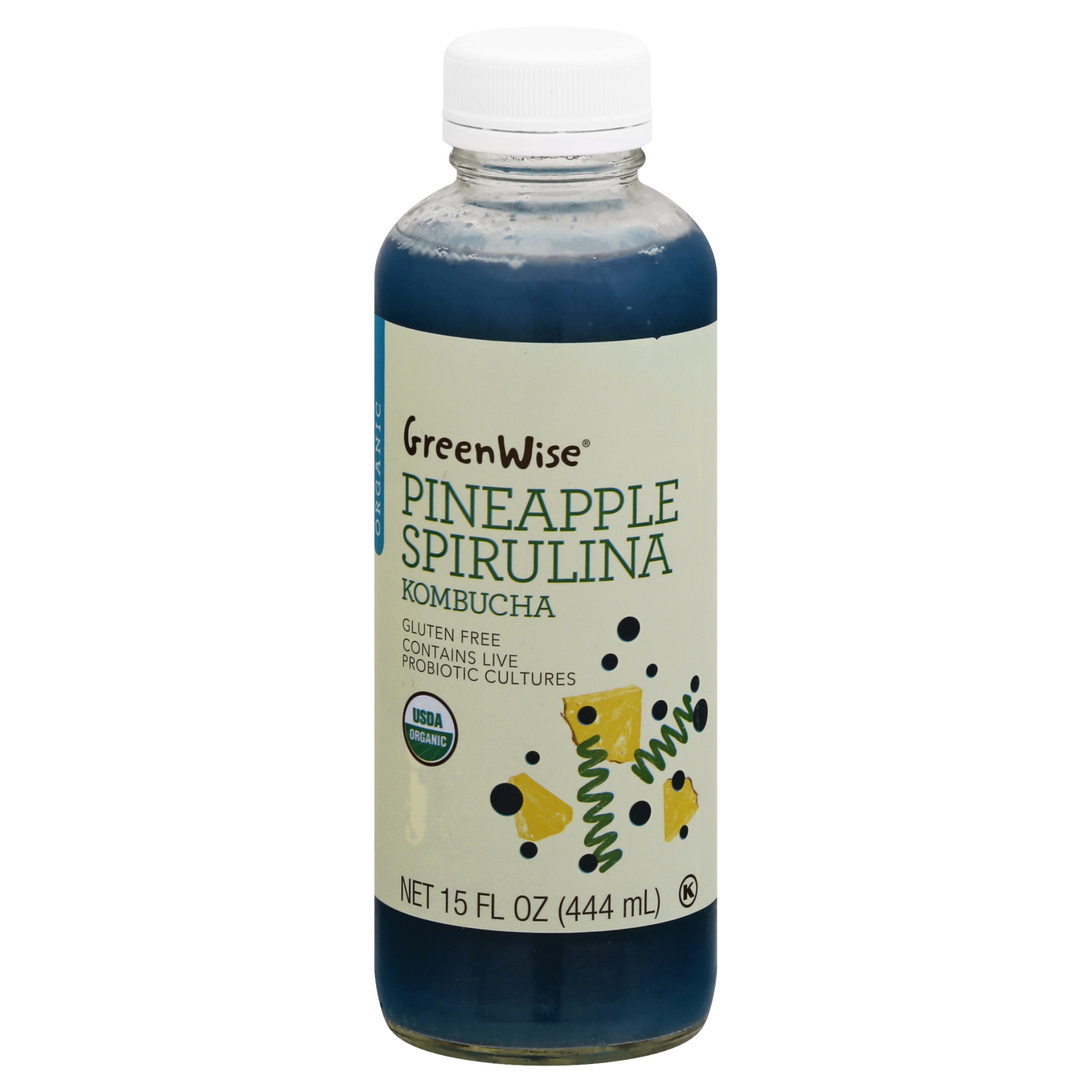 slide 1 of 1, GreenWise Organic Pineapple Spirulina Kombucha - 15 oz, 15 oz