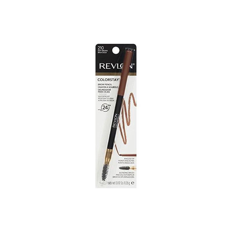 slide 9 of 10, Revlon ColorStay Waterproof Brow Pencil with Brush and Angled Tip - 210 Soft Brown - 0.012oz, 0.012 oz