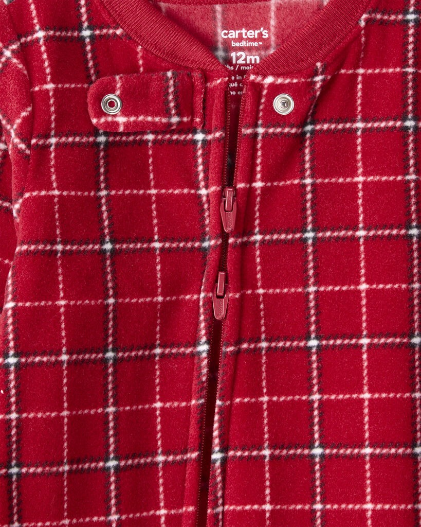 slide 4 of 4, Carter's Carters Toddler Boy Plaid Print Fleece Long-Sleeve Loose Fit 1-Piece Pajamas - Red Red 3T, 1 ct