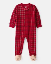 Carter's Toddler Boy Plaid Print Fleece Long-Sleeve Loose Fit 1-Piece Pajamas - Red - 3T