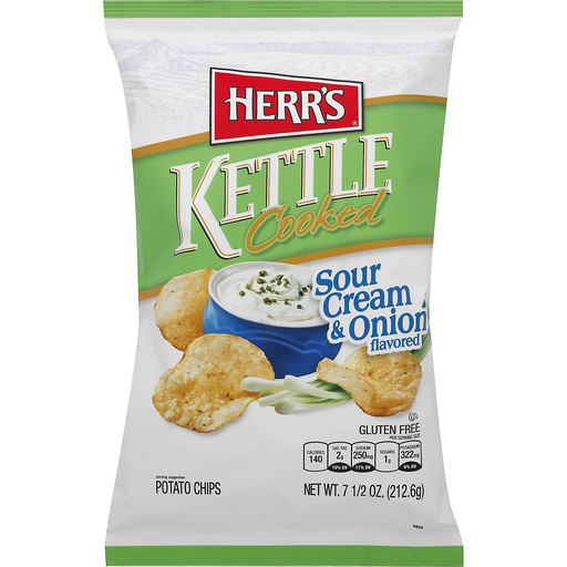 slide 1 of 1, Herr's Kettle Cooked Potato Chips, Sour Cream And Onion, 7.5 oz