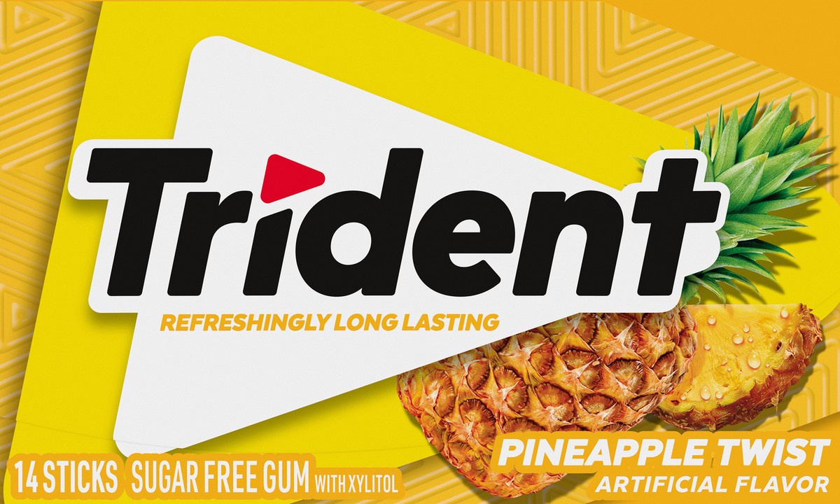 slide 4 of 9, Trident Pineapple Twist Sugar Free Gum, Made with Xylitol, 14 Piece Pack, 0.06 lb