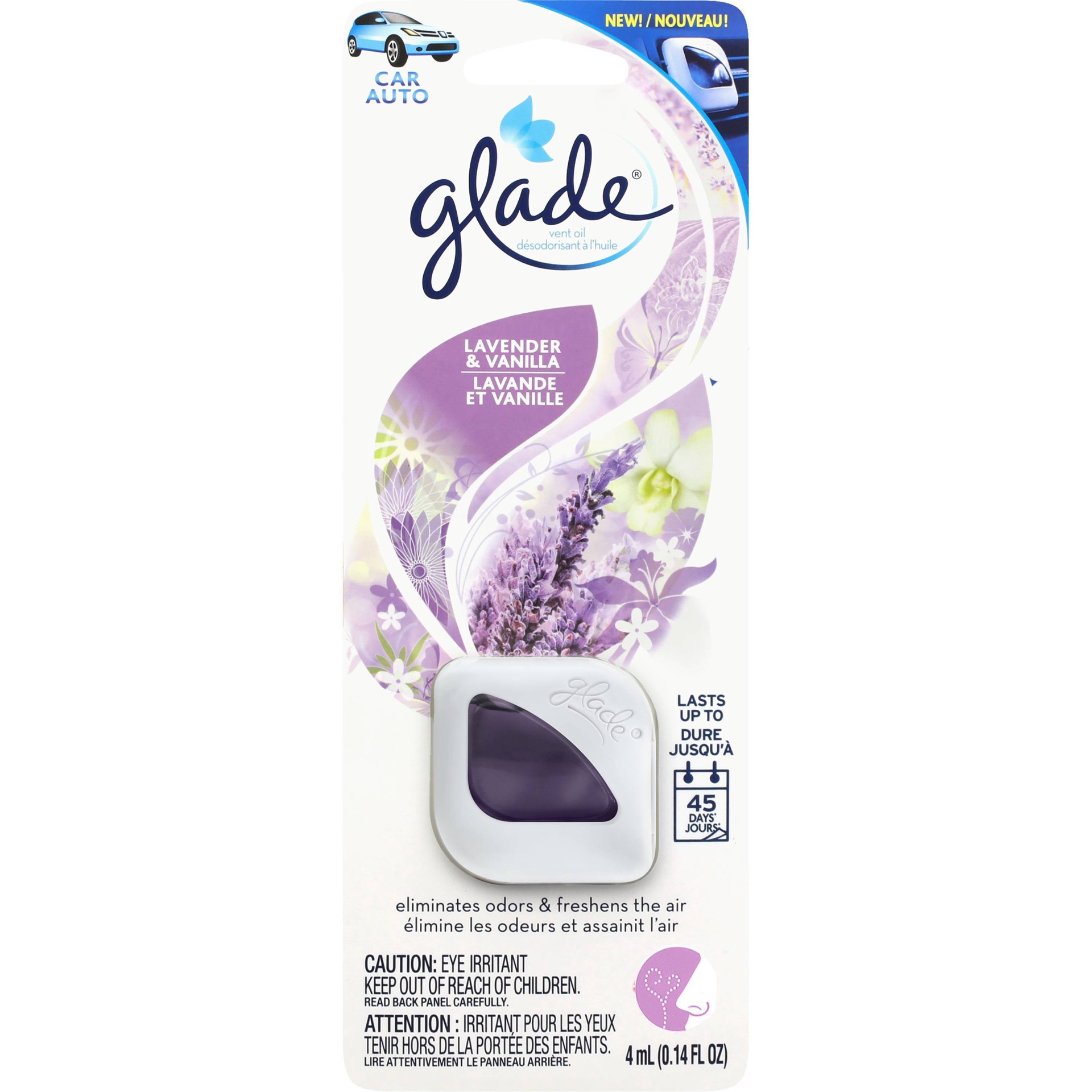 slide 1 of 5, Glade Lavender And Vanilla Car Vent Oil Air Freshener - White, 0.14 oz