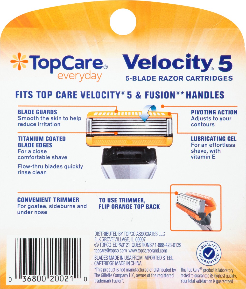 slide 2 of 9, TopCare Everyday Velocity 5 5-Blade Razor Cartridges 4 ea, 4 ct