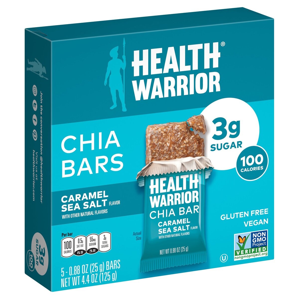 slide 1 of 7, Health Warrior Caramel Sea Salt Chia Bars, 5 ct