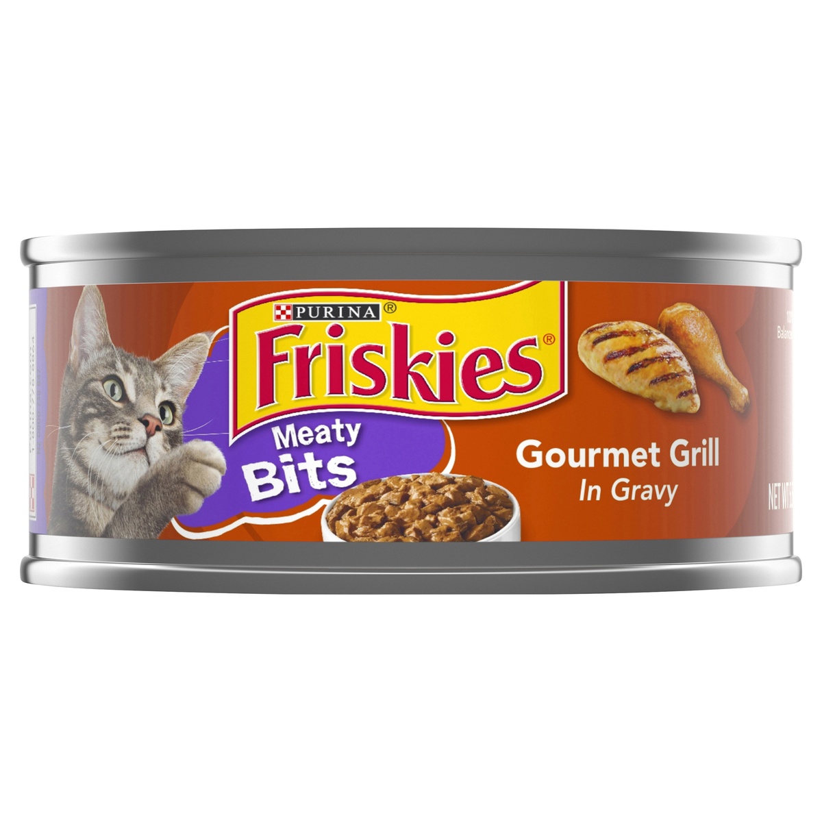 slide 1 of 7, Friskies Meaty Bits Cat Food, Gourmet Grill in Gravy, 5.5 oz