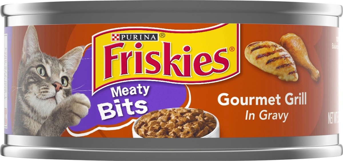 slide 6 of 7, Friskies Meaty Bits Cat Food, Gourmet Grill in Gravy, 5.5 oz