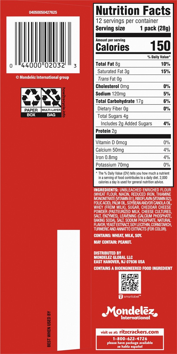 slide 2 of 9, RITZ Bits Cheese Sandwich Crackers, 12 Snack Packs, 12 ct