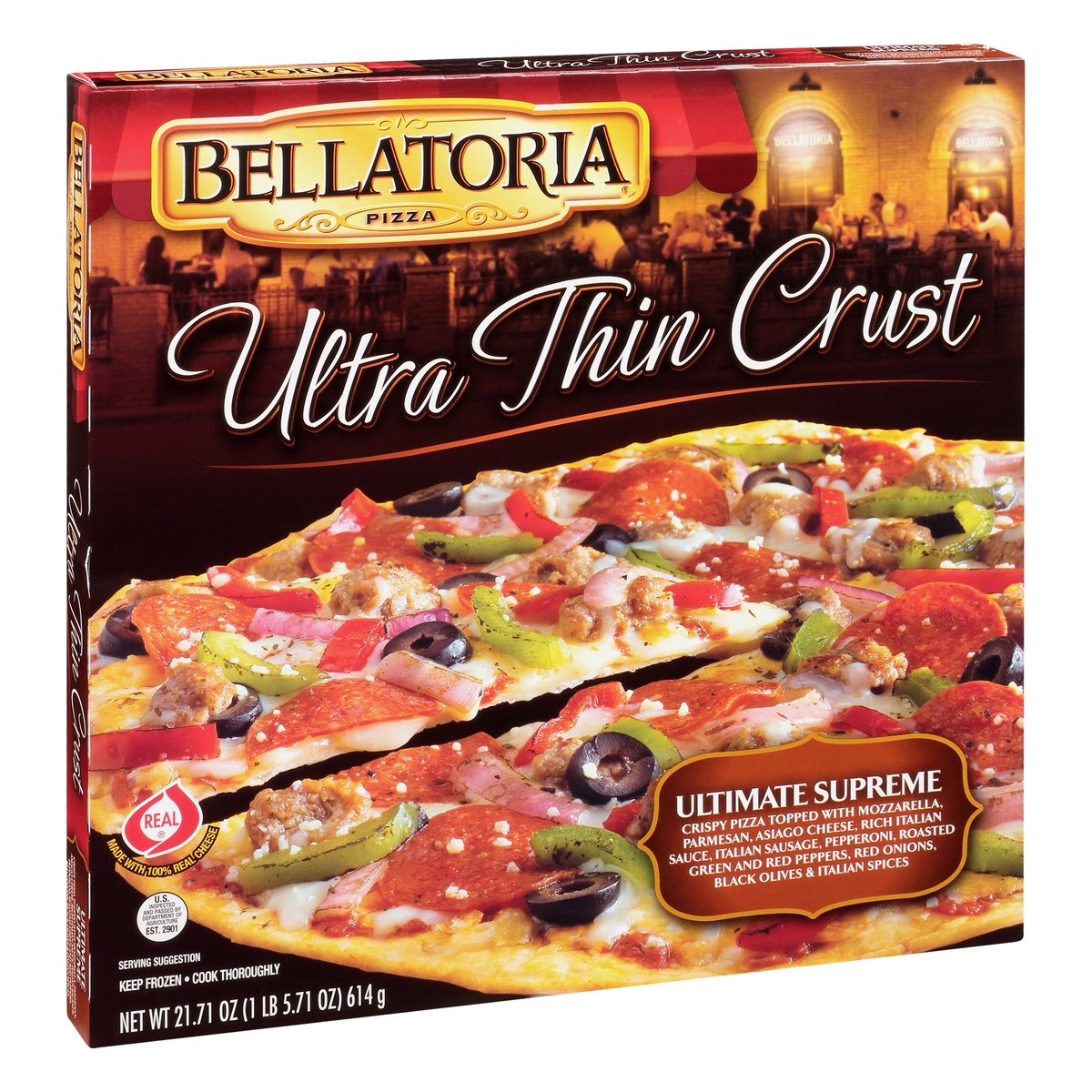 slide 2 of 9, Bellatoria Ultra Thin Crust Ultimate Supreme Pizza 21.71 oz, 21.71 oz