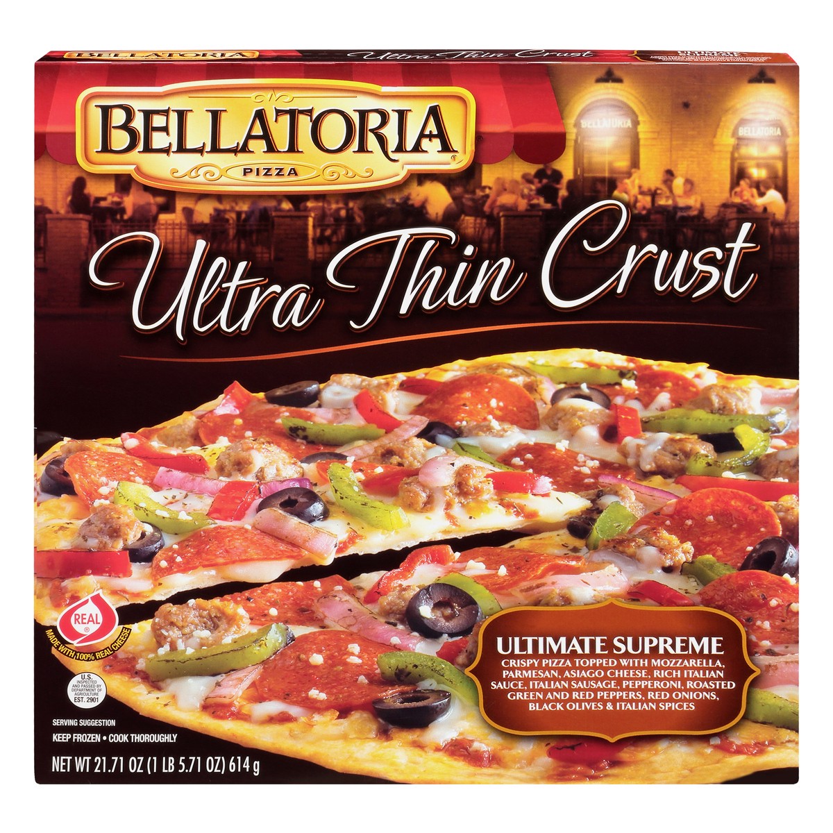 slide 1 of 9, Bellatoria Ultra Thin Crust Ultimate Supreme Pizza 21.71 oz, 21.71 oz