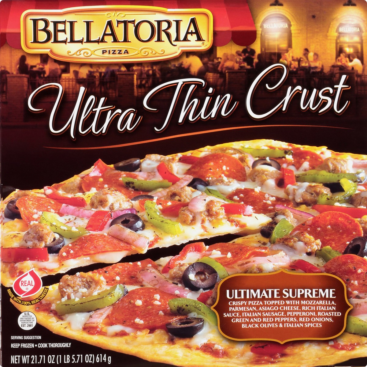 slide 1 of 9, Bellatoria Ultra Thin Crust Ultimate Supreme Pizza 19.41 oz, 19.41 oz