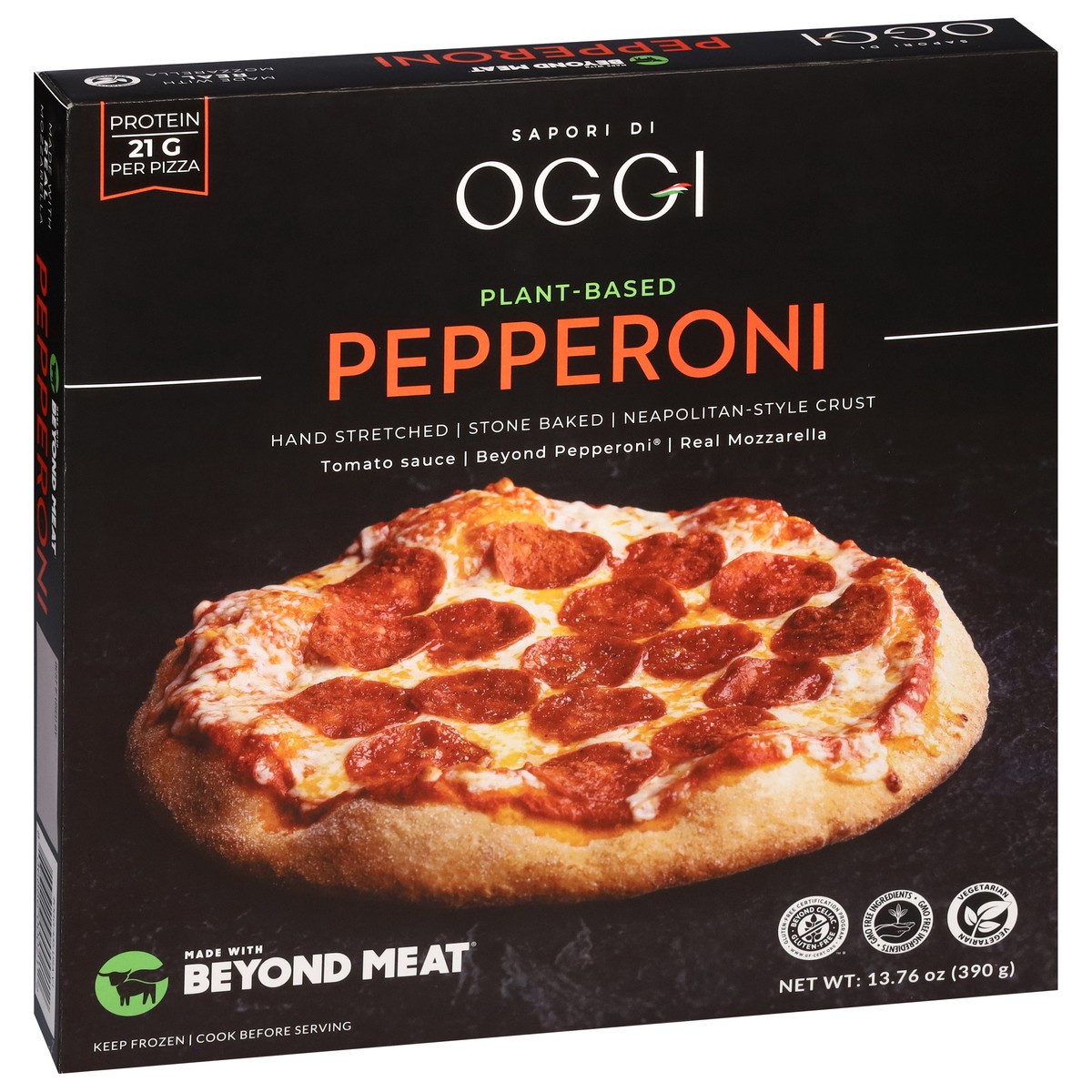 slide 3 of 13, Oggi Plant-Based Neapolitan-Style Crust Pepperoni Pizza 13.76 oz, 13.75 oz