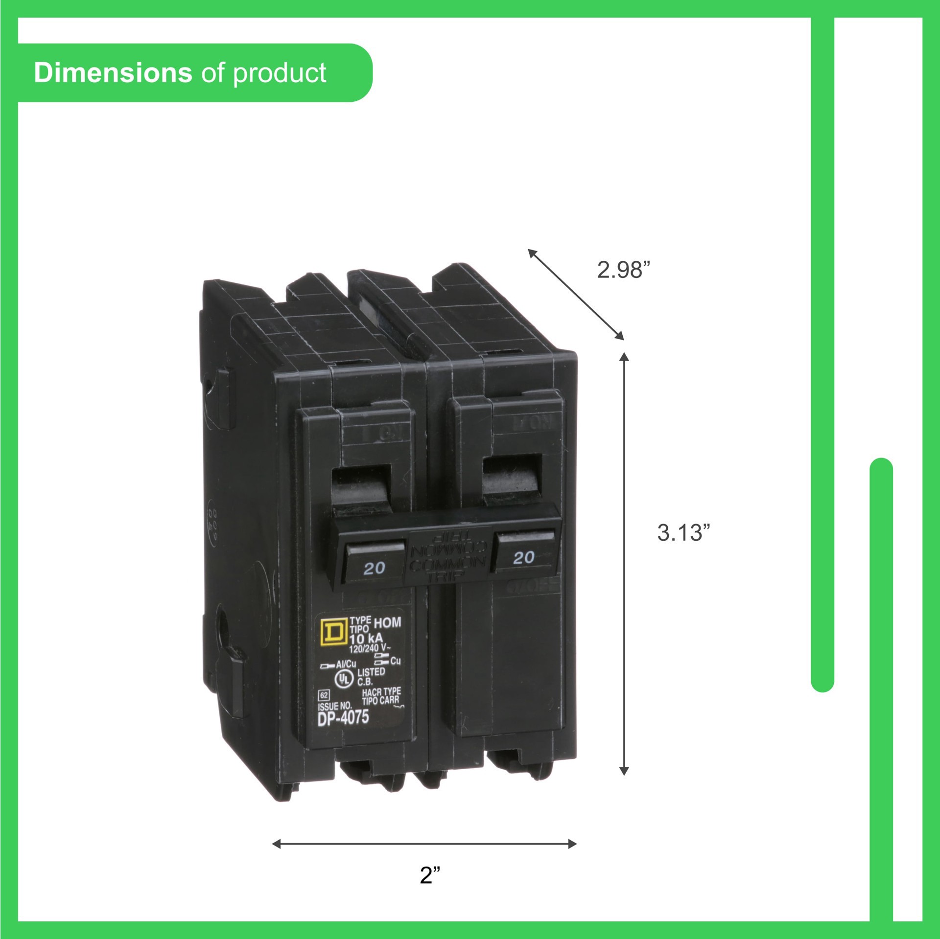 slide 3 of 6, Square D Homeline 20-amp 2-Pole Standard Trip Circuit Breaker, 1 ct