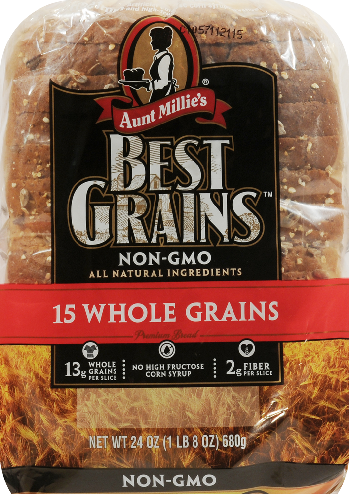 slide 1 of 1, Aunt Millie's Best Grains 15 Whole Grains Bread, 24 oz