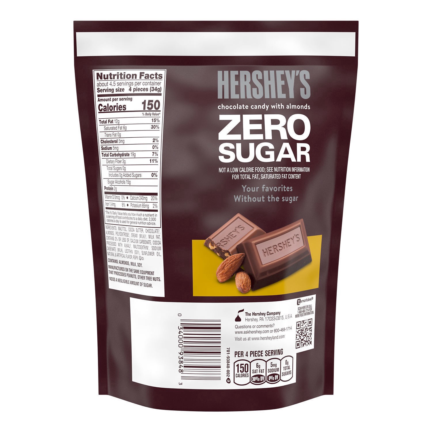 slide 7 of 11, HERSHEY'S Zero Sugar Chocolate with Almonds Candy Bag, 5.1 oz, 5.1 oz