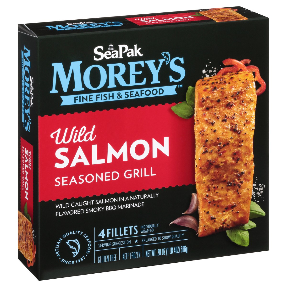 slide 2 of 11, Morey's SeaPak Morey's Fine Fish & Seafood Seasoned Grill Wild Salmon Fillets 4 ct Box, 20 oz