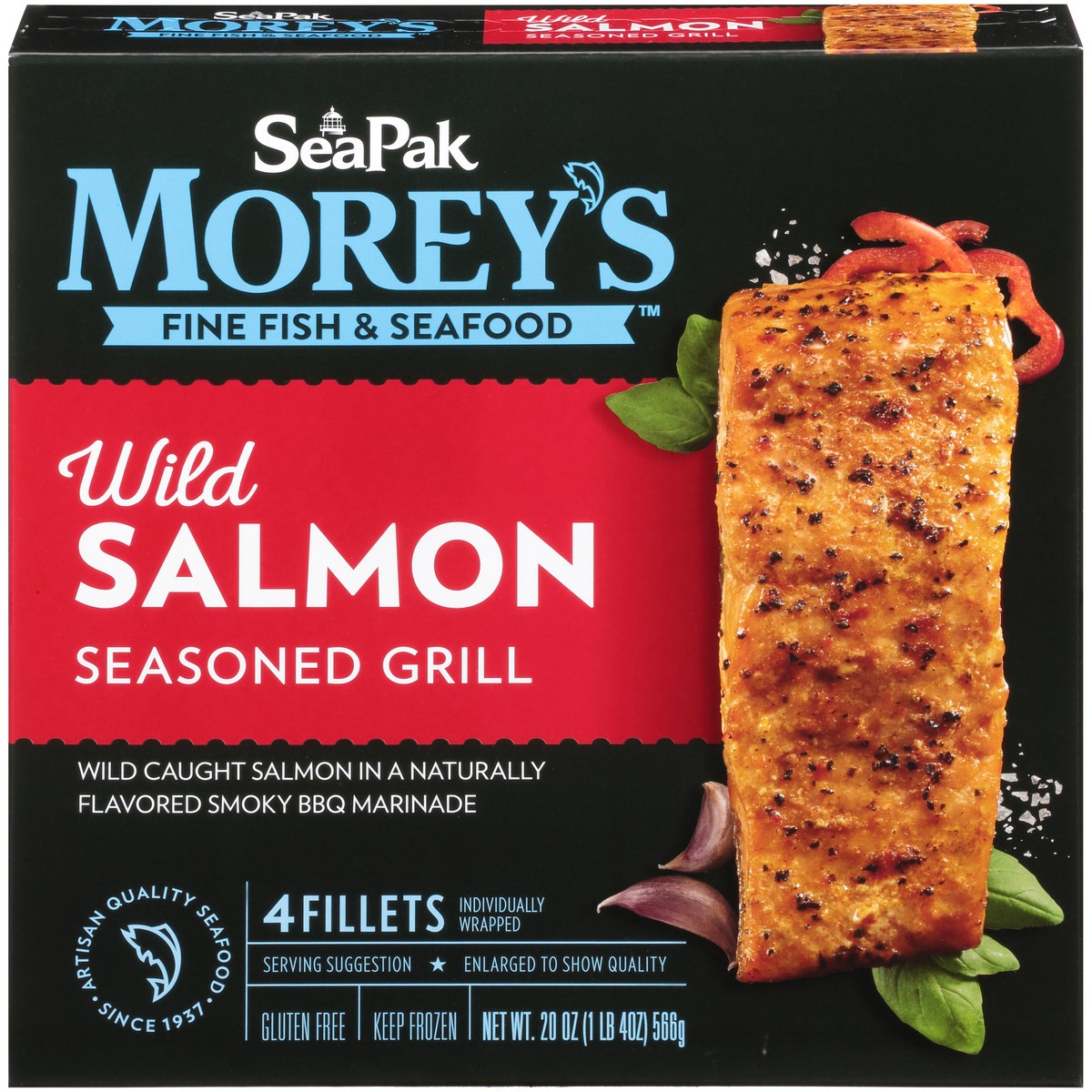 slide 1 of 11, Morey's SeaPak Morey's Fine Fish & Seafood Seasoned Grill Wild Salmon Fillets 4 ct Box, 20 oz