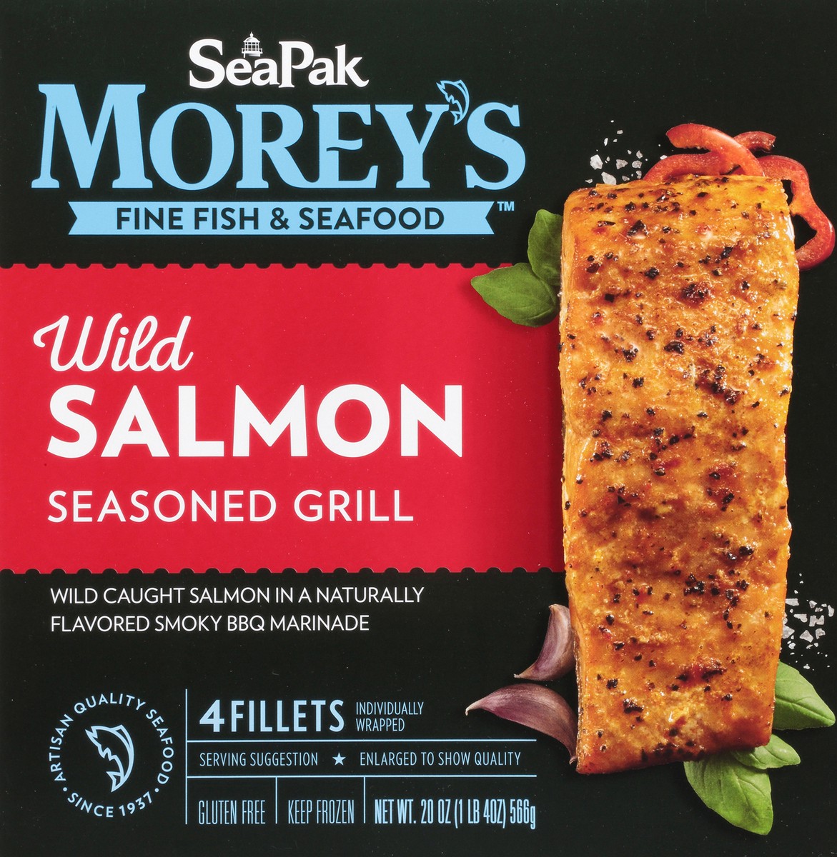 slide 4 of 11, Morey's SeaPak Morey's Fine Fish & Seafood Seasoned Grill Wild Salmon Fillets 4 ct Box, 20 oz