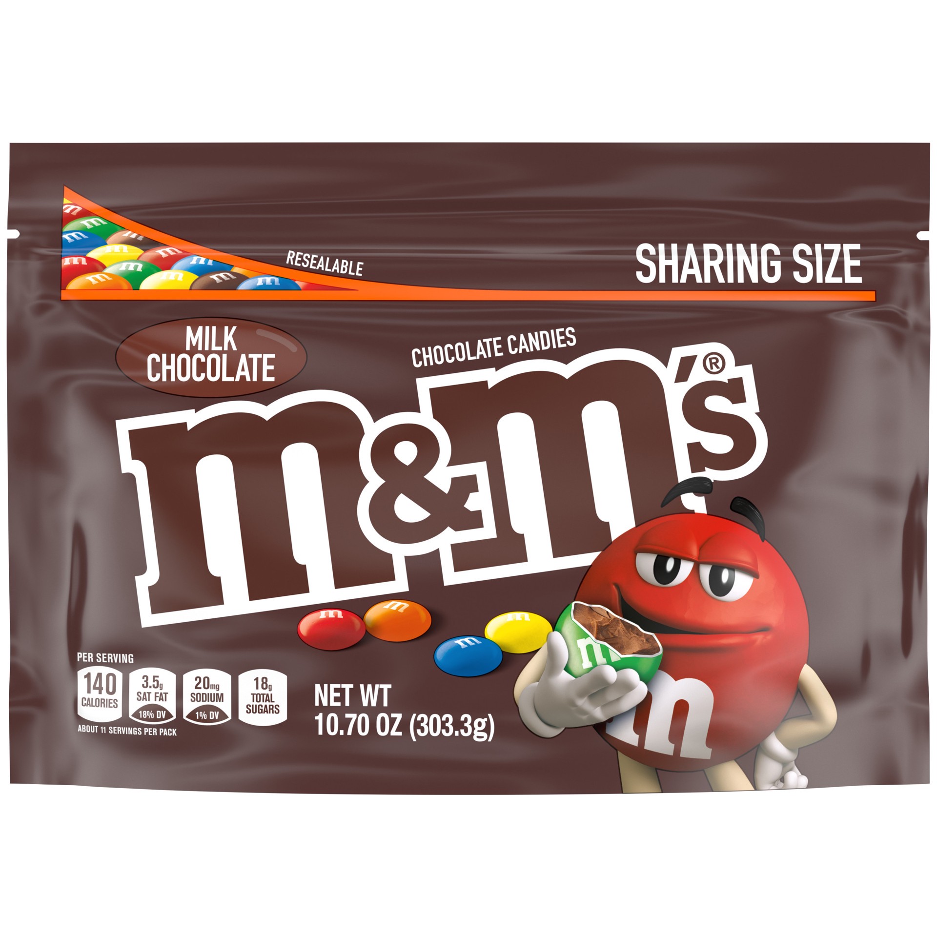 slide 1 of 8, M&M's Milk Chocolate Candy, Sharing Size, 10.7 oz Bag, 10.7 oz