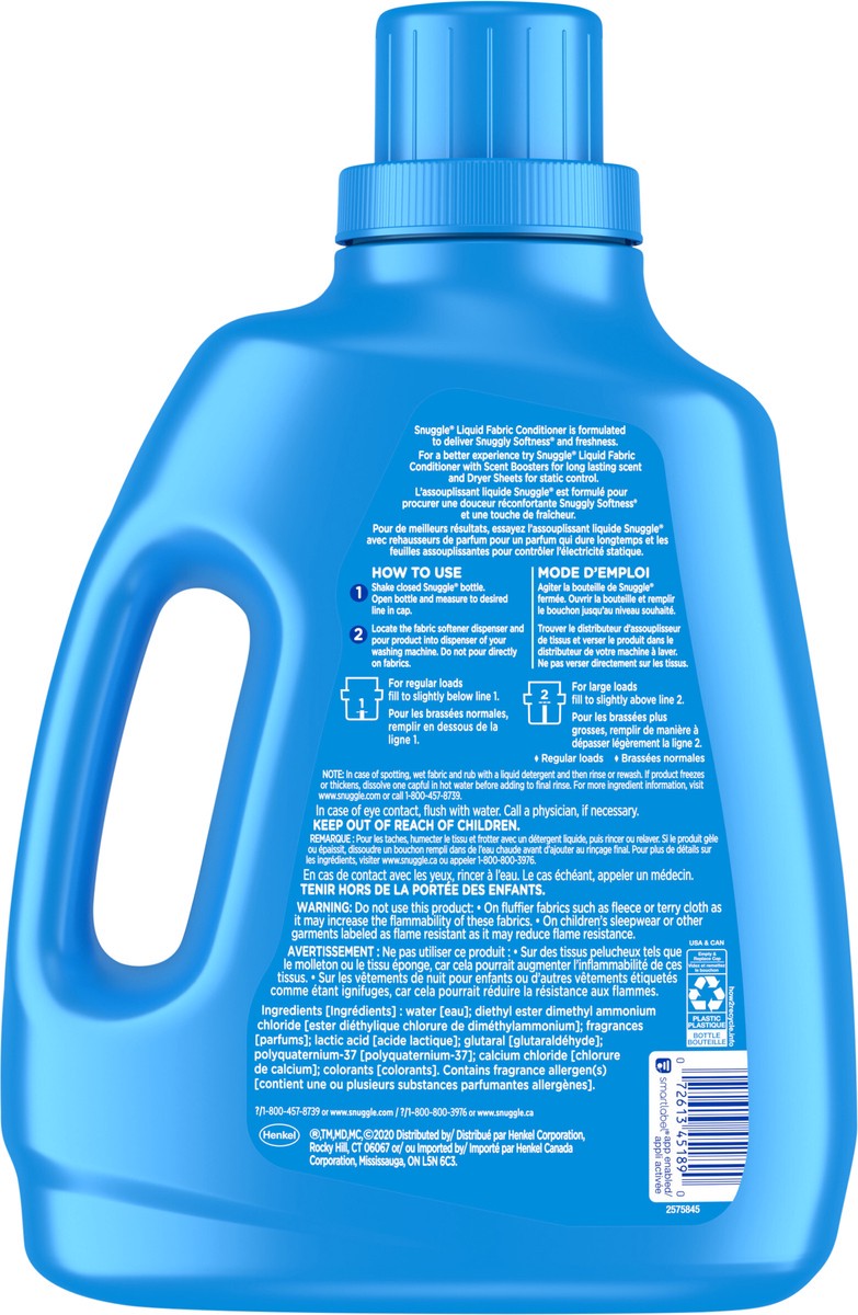 slide 2 of 7, Snuggle Fabric Softener Liquid, Blue Sparkle, 75 Ounce, 90 Loads, 75 fl oz