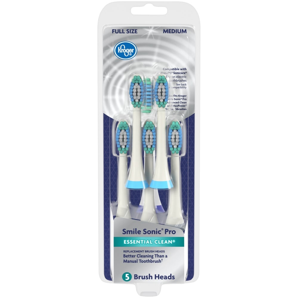 slide 1 of 1, Kroger Smile Sonic Pro Essential Clean Medium Replacement Brush Heads, 5 ct