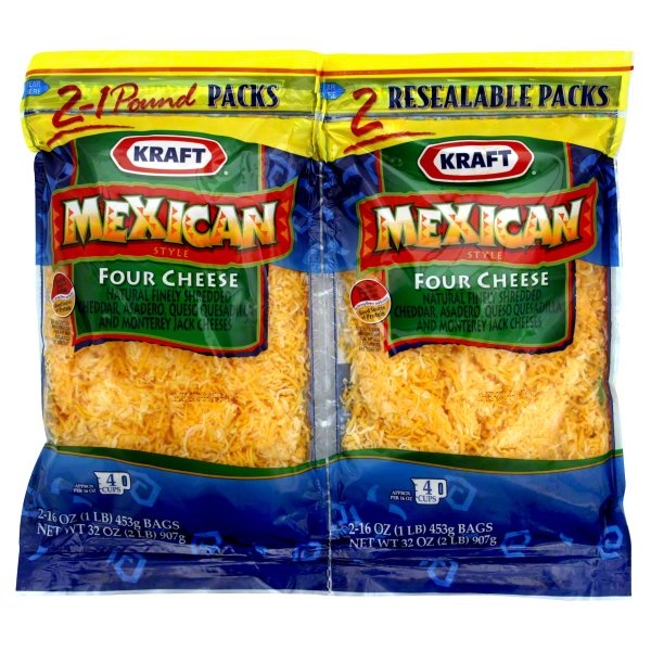 slide 1 of 1, Kraft Finely Shredded Mexican Blend Cheese, 2 ct; 1 lb