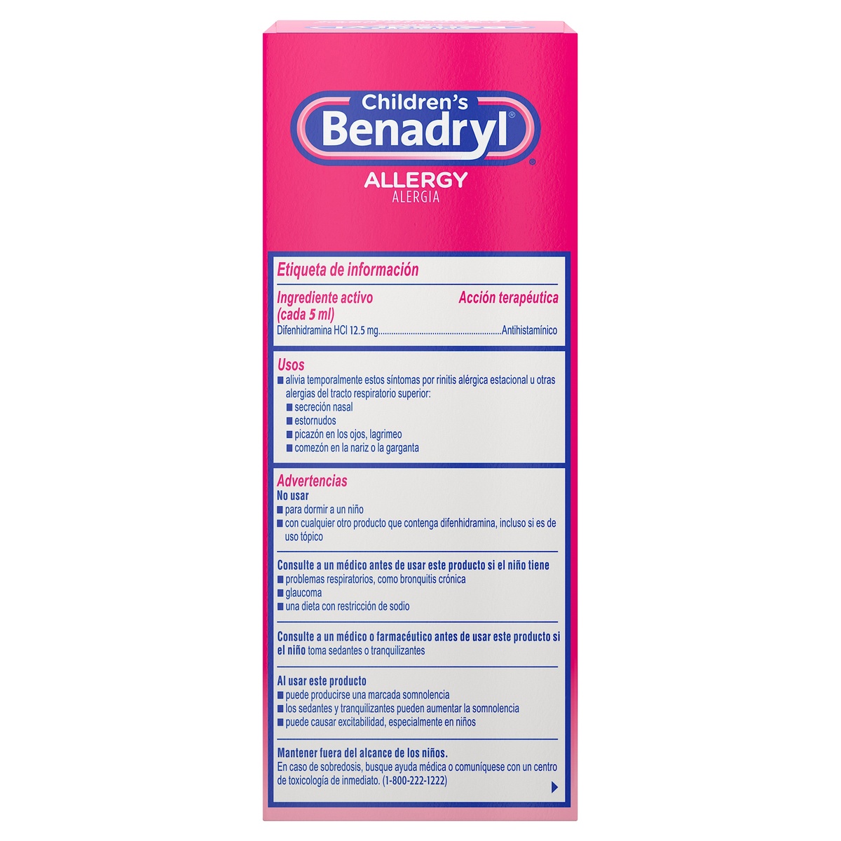 slide 5 of 5, Children's Benadryl Allergy Relief Liquid Medicine with Diphenhydramine HCl, Kids' Allergy Syrup for Allergy Symptoms Like Runny Nose, Itchy Eyes & More, Cherry Flavor, 4 fl oz