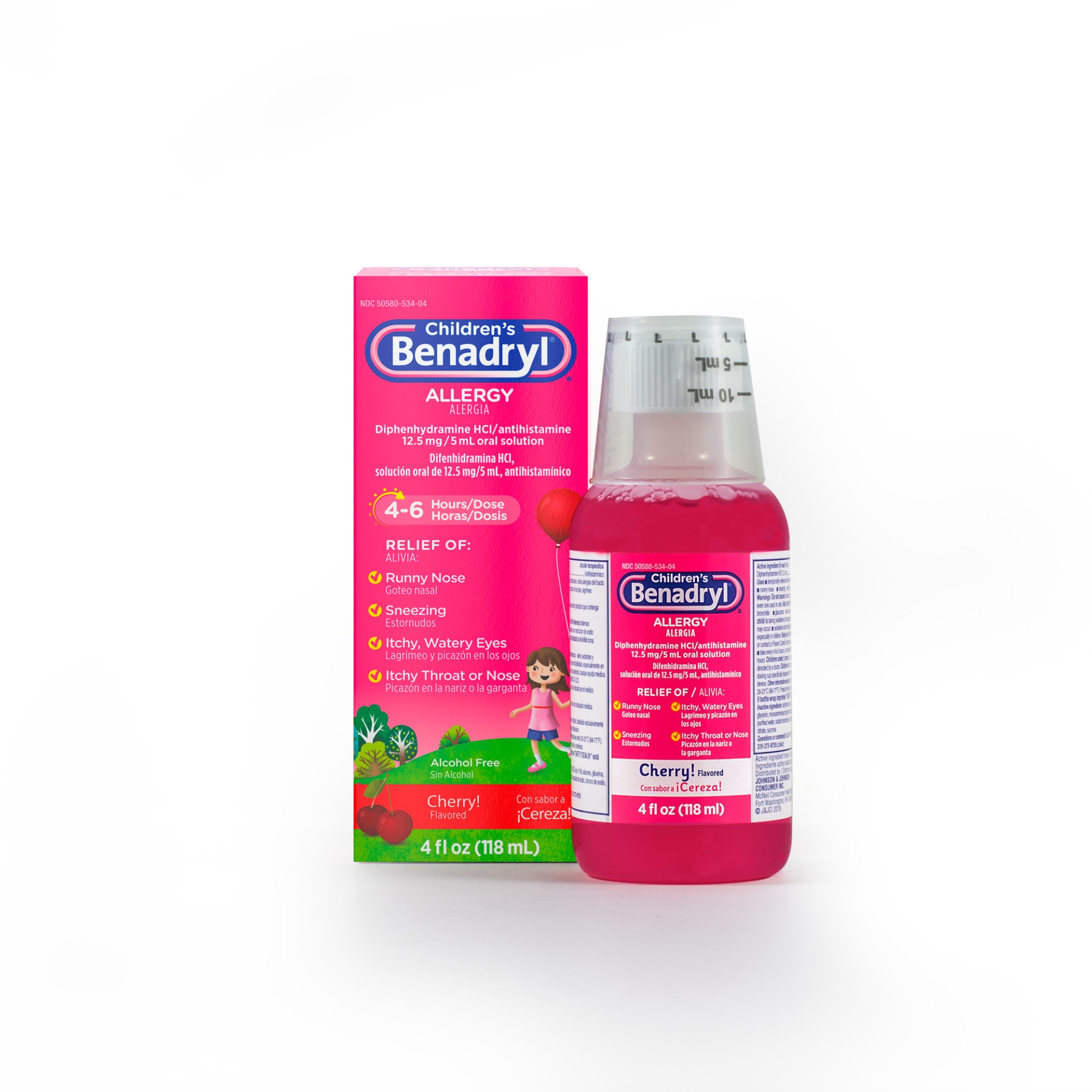 slide 1 of 5, Benadryl Allergy Relief Liquid Medicine with Diphenhydramine HCl, Kids' Allergy Syrup for Allergy Symptoms Like Runny Nose, Itchy Eyes & More, Cherry Flavor, 4 fl oz