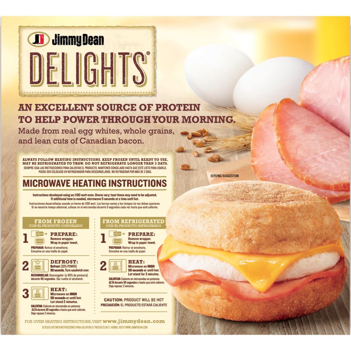 slide 5 of 9, Jimmy Dean Delights Honey Wheat English Muffin Breakfast Sandwiches with Canadian Bacon, Egg White, and Cheese, Frozen, 4 Count, 510.29 g