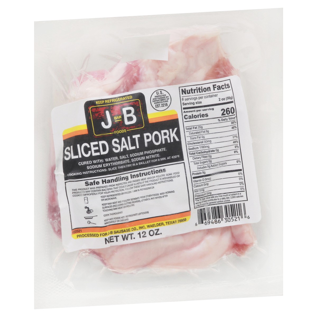 slide 2 of 9, J Bar B Foods Sliced Salt Pork 12 oz Pack, 12 oz