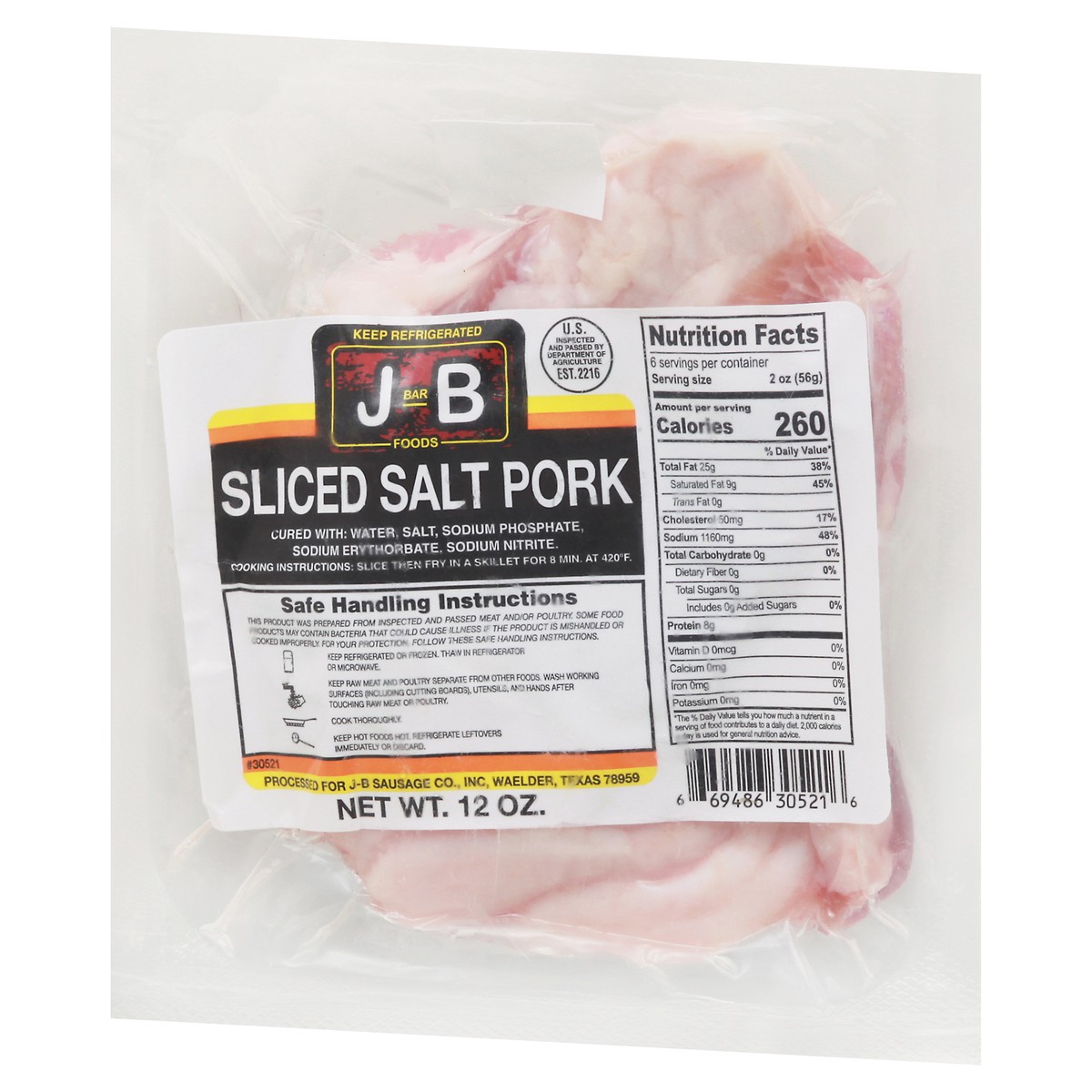 slide 3 of 9, J Bar B Foods Sliced Salt Pork 12 oz Pack, 12 oz