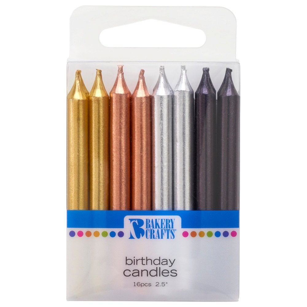 slide 1 of 1, Bakery Crafts Smooth Metallic Birthday Candles, 16 ct