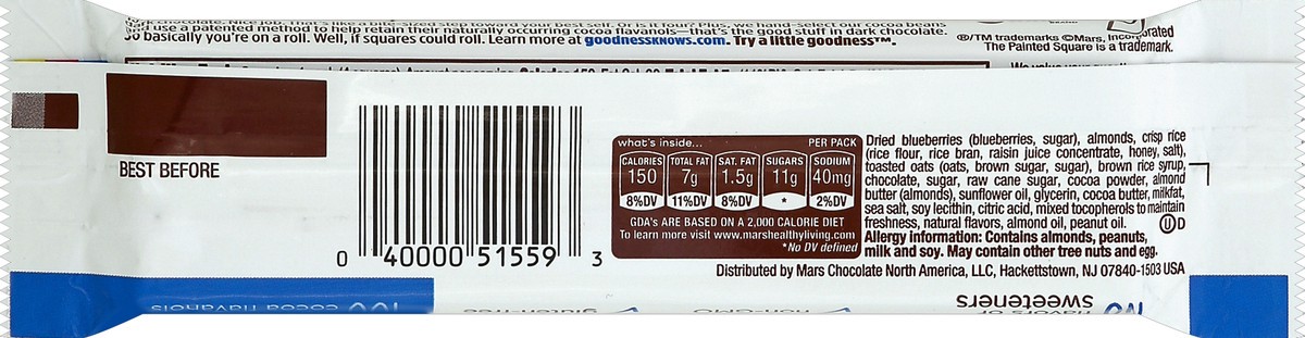 slide 6 of 6, goodnessKNOWS Blueberry, Almond and Dark Chocolate Snack Square Bar, 1 ct