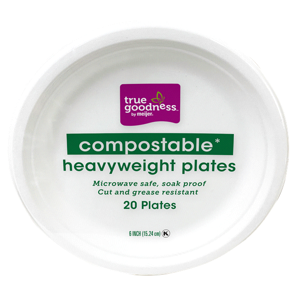 True Goodness Compostable Heavyweight Plates, 6 in, 20 ct