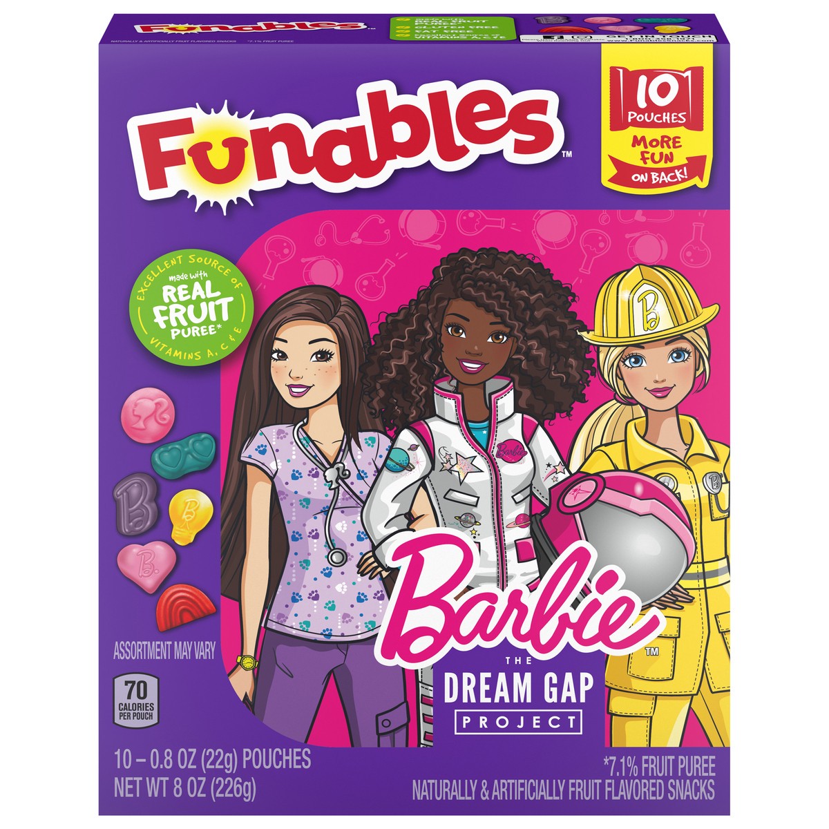 slide 1 of 11, Funables Barbie Fruit Snacks Box, 8 oz