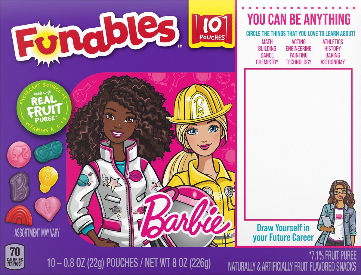 slide 7 of 11, Funables Barbie Fruit Snacks Box, 8 oz