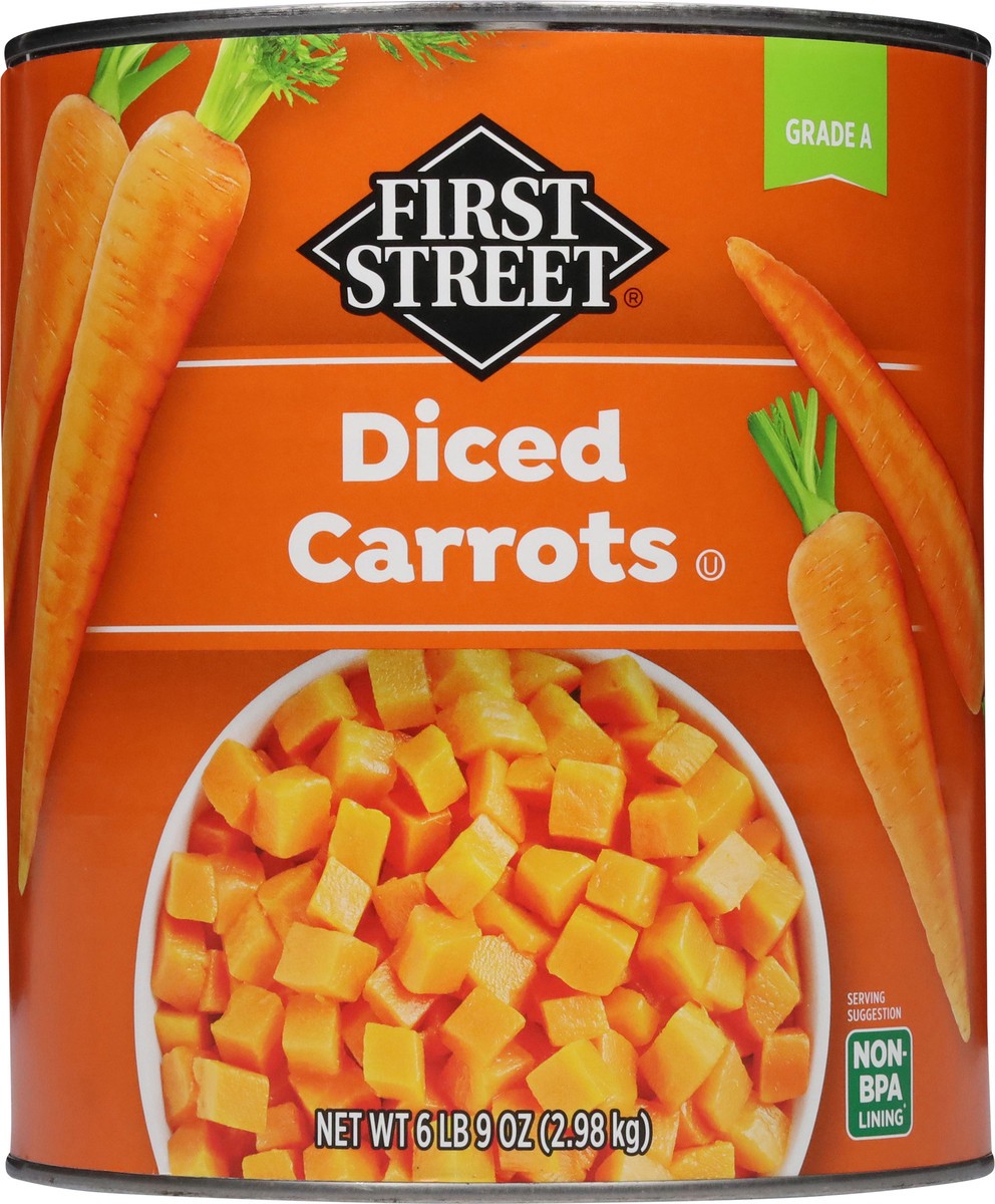 slide 5 of 15, First Street Diced Carrots, 105 oz