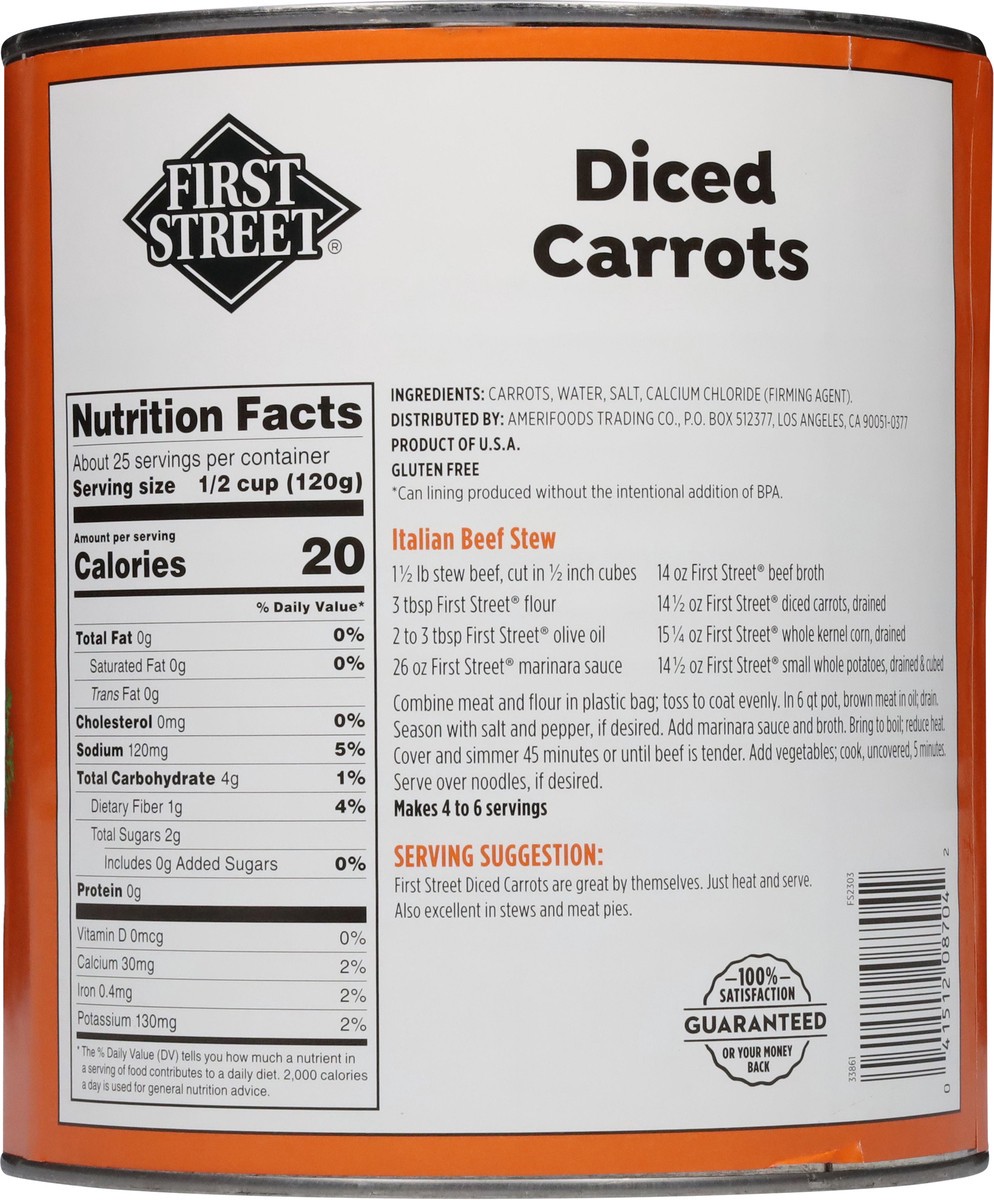 slide 11 of 15, First Street Diced Carrots, 105 oz