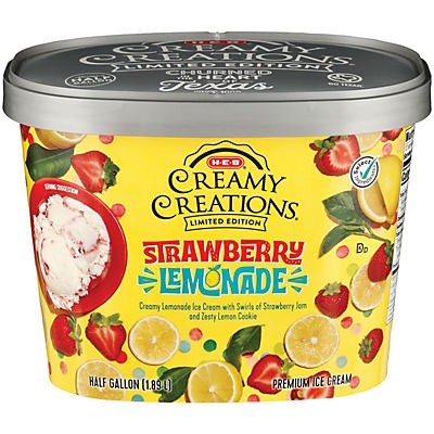 slide 1 of 1, H-E-B Select Ingredients Creamy Creations Strawberry Lemonade Ice Cream, 12 gal