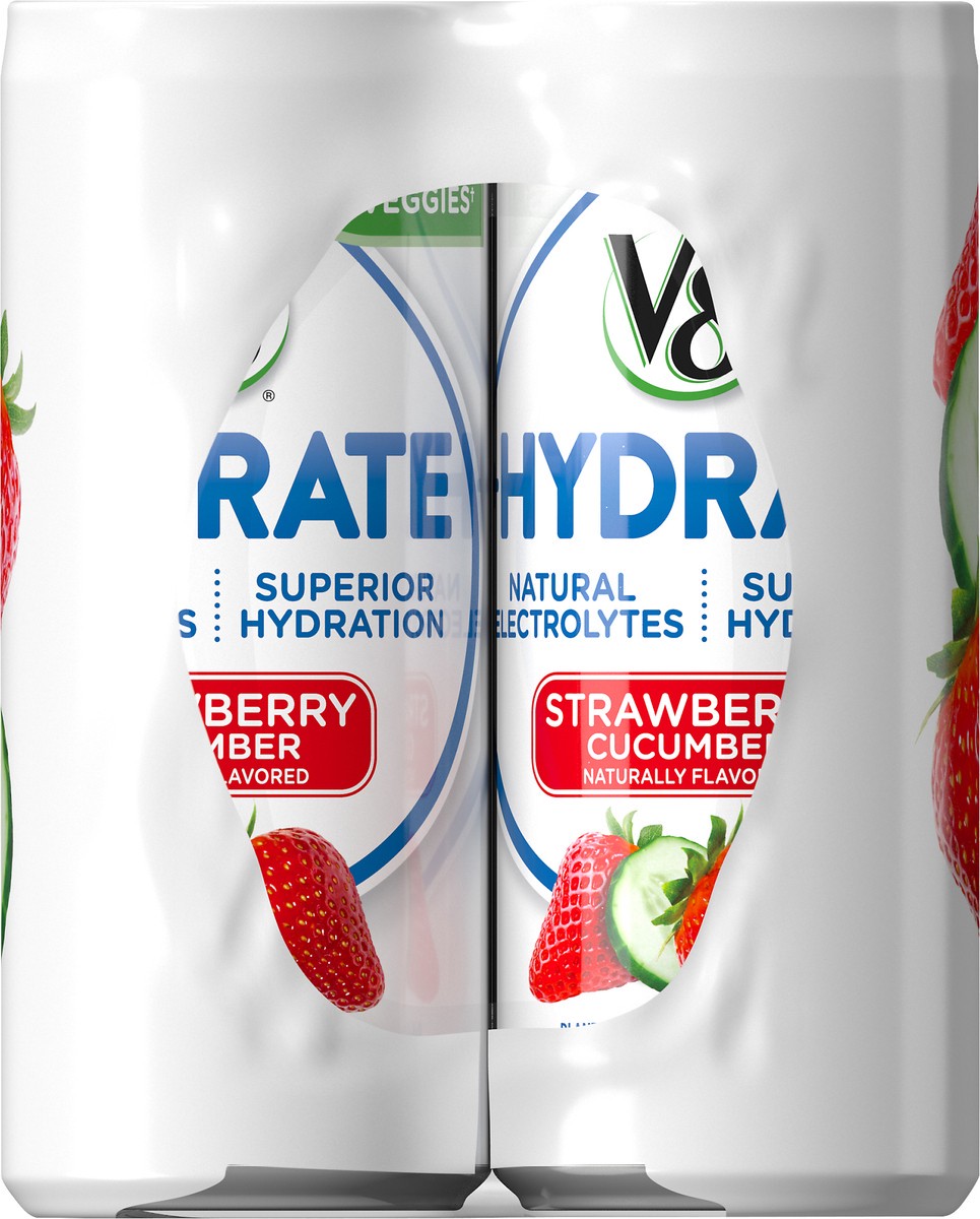slide 4 of 9, V8 +Hydrate Plant-Based Hydrating Beverage, Strawberry Cucumber, 8 oz. Can (Pack of 6), 48 oz