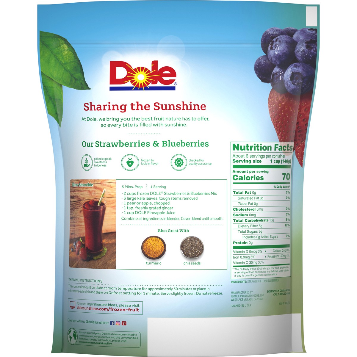 slide 3 of 14, DOLE Frozen Strawberries and Blueberries Mix, 32 Ounce Bag, 32 oz