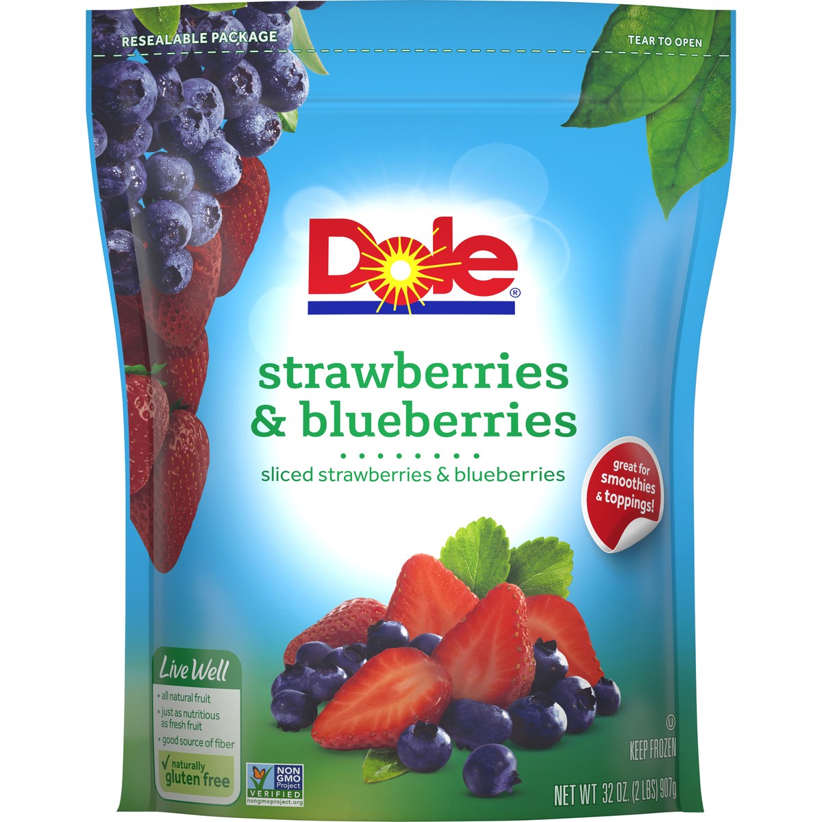 slide 12 of 14, DOLE Frozen Strawberries and Blueberries Mix, 32 Ounce Bag, 32 oz