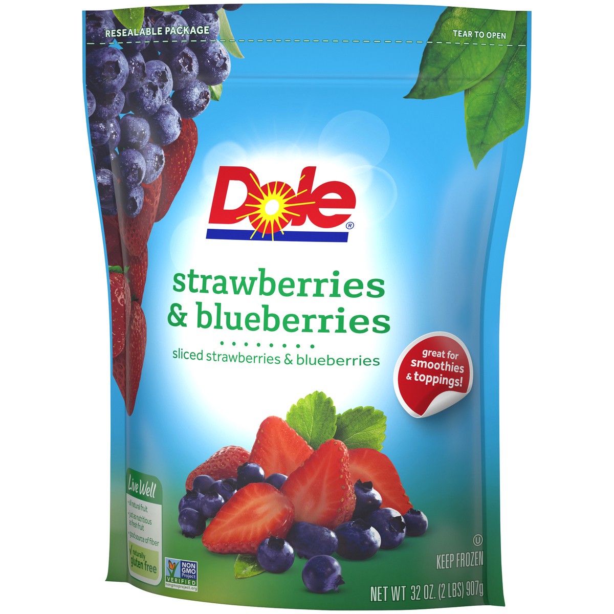 slide 4 of 14, DOLE Frozen Strawberries and Blueberries Mix, 32 Ounce Bag, 32 oz