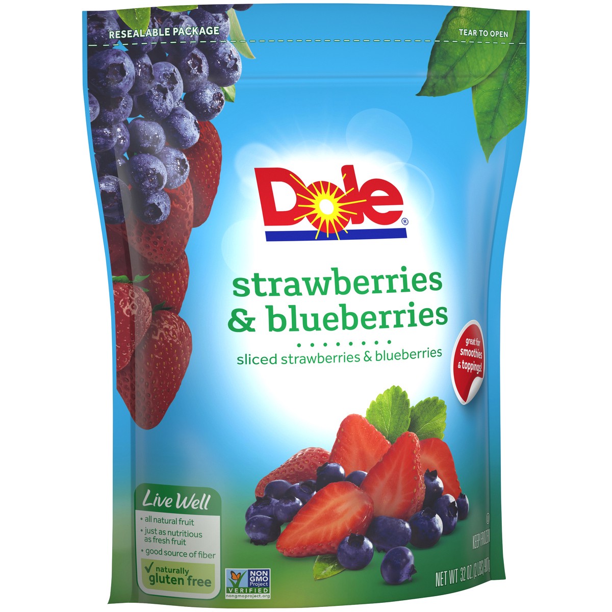 slide 6 of 14, DOLE Frozen Strawberries and Blueberries Mix, 32 Ounce Bag, 32 oz