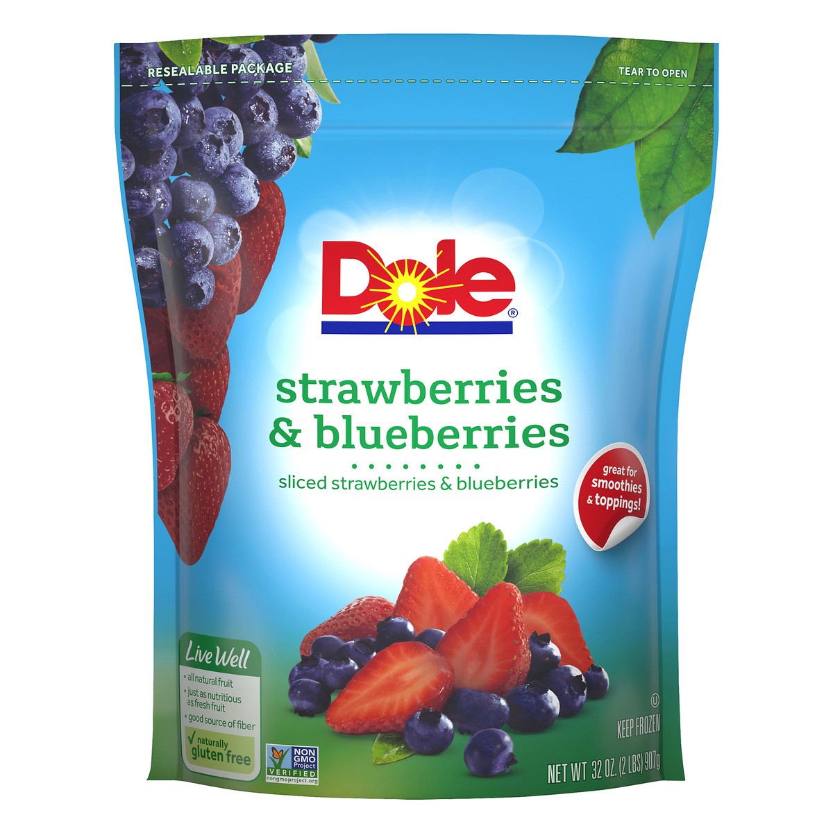 slide 9 of 14, DOLE Frozen Strawberries and Blueberries Mix, 32 Ounce Bag, 32 oz