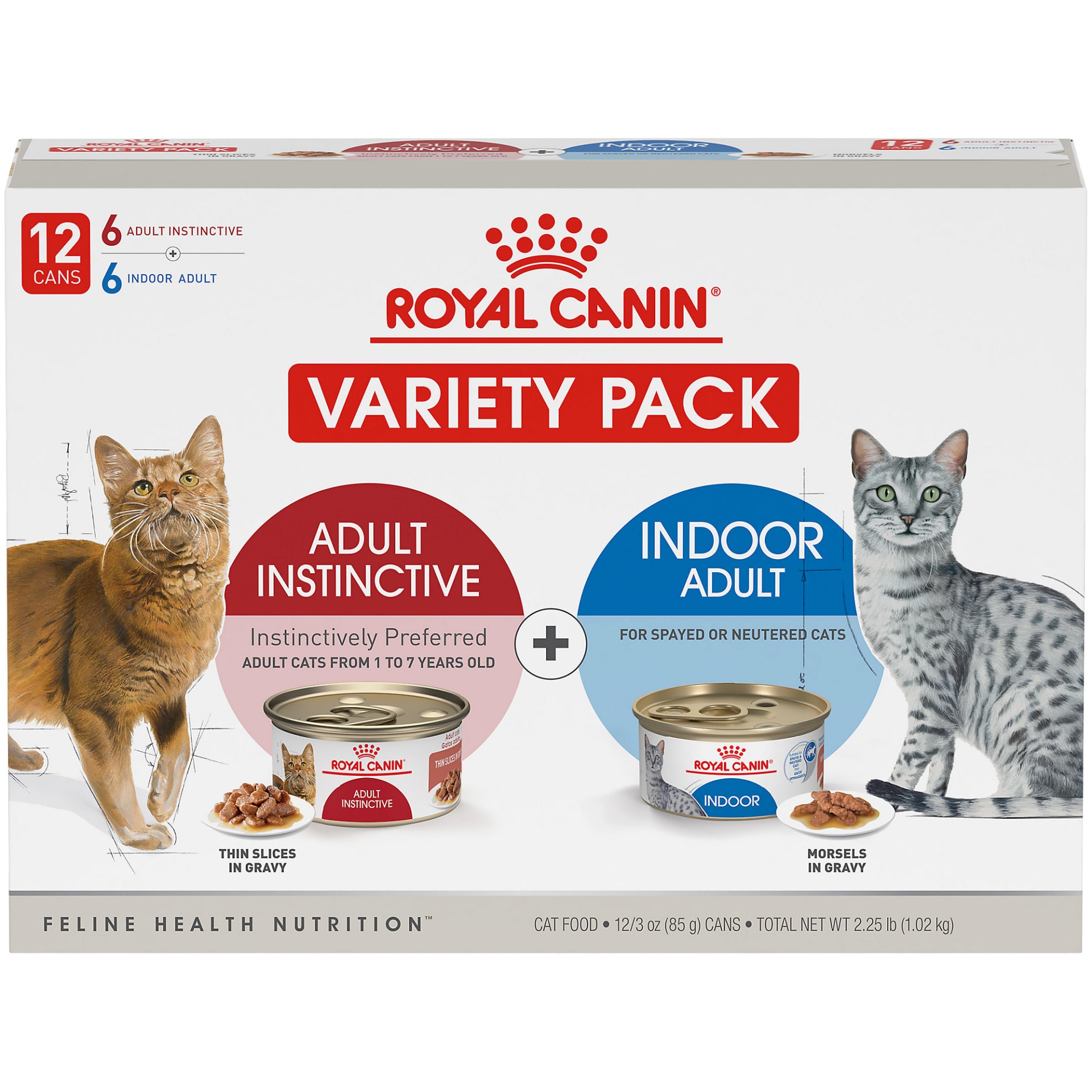 slide 1 of 1, Royal Canin Adult Feline Nutrition Indoor & Instinctive Wet Food Variety Pack for Cats, 3 oz