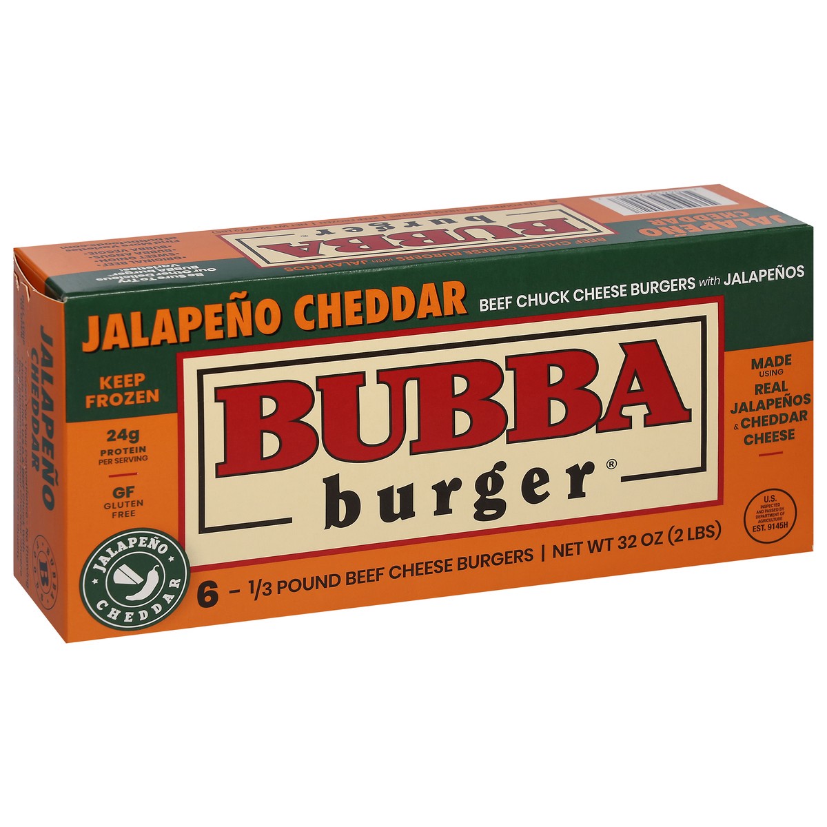 slide 2 of 9, BUBBA Burger Beef Chuck Jalapeño Cheddar Cheese Burgers 6 - 0.33 lb Burgers, 6 ct