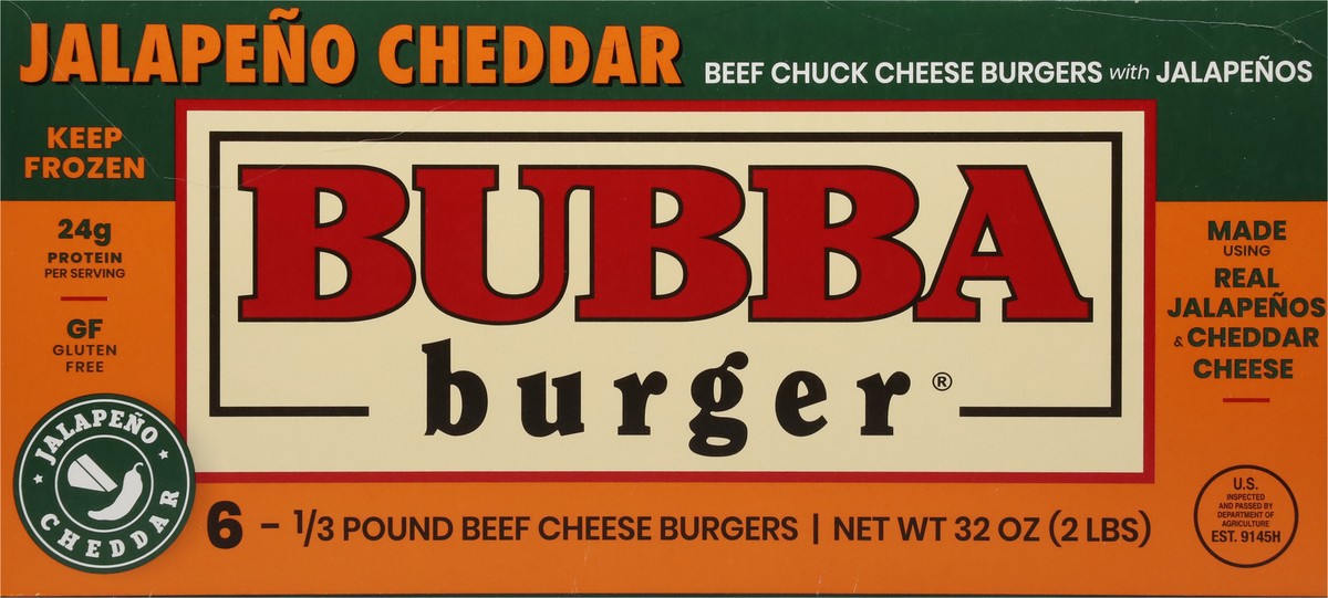 slide 6 of 9, BUBBA Burger Beef Chuck Jalapeño Cheddar Cheese Burgers 6 - 0.33 lb Burgers, 6 ct